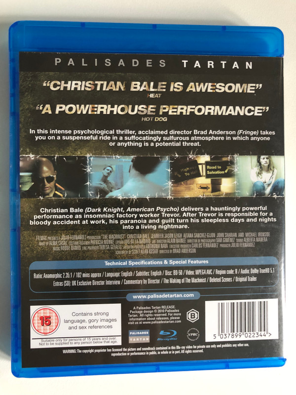 THE MACHINIST  a brad anderson film  HOW CAN YOU WAKE FROM A NIGHTMARE IF YOU'RE NOT ASLEEP  CHRISTIAN BALE  PALISADES TARTAN  Blu-ray Disc  DVD Video (5037899022344)