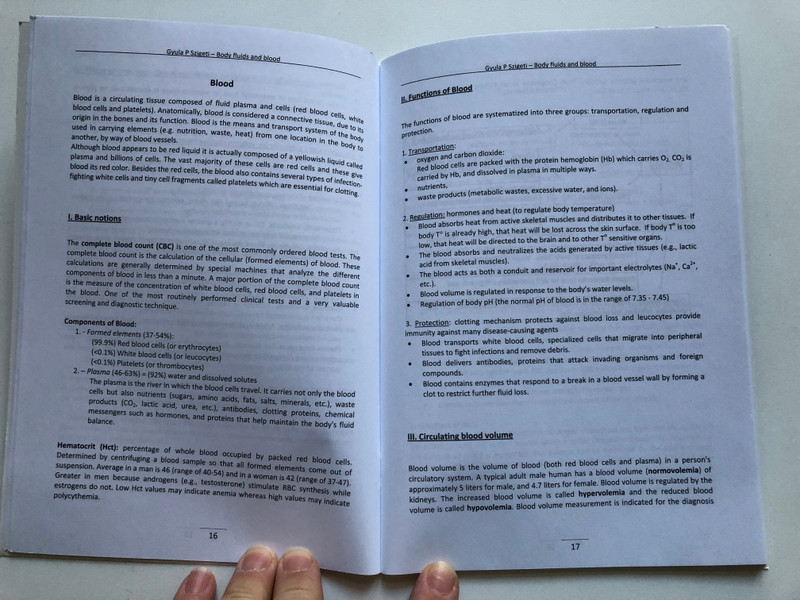 Gyula P. Szigeti - Body fluids and blood / A physiology introduction / Semmelweis Publisher / Soft Cover (9789639879409)