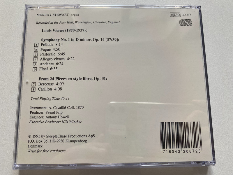 Louis Vierne - Symphony No. 1 Opus 14; Berceuse; Carillon - Murray Stewart at the Warrington Cavaille-Coll / Kontrapunkt Audio CD 1991 / 32067