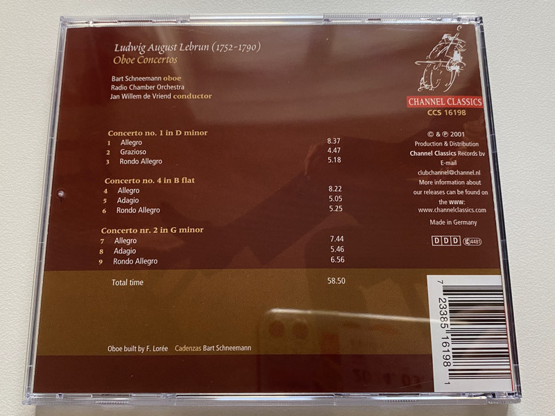 L.A. Lebrun: Oboe Concertos - Bart Schneemann, Radio Chamber Orchestra, Jan Willem de Vriend (conductor) / Channel Classics Audio CD 2001 / CCS 16198