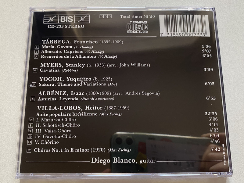 Favourite Guitar Music: Tarrega, Myers, Yocoh, Albeniz & Villa-Lobos - Diego Blanco (guitar) / A BIS original dynamics recording / BIS Audio CD Stereo / BIS-CD-233