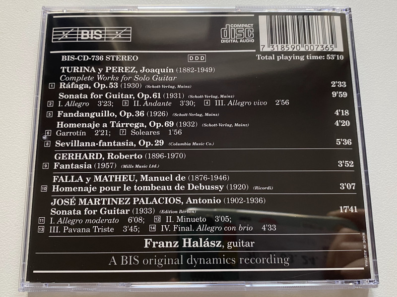 Franz Halász Plays Gerhard Turina Falla José / BIS Audio CD Stereo / BIS-CD-736