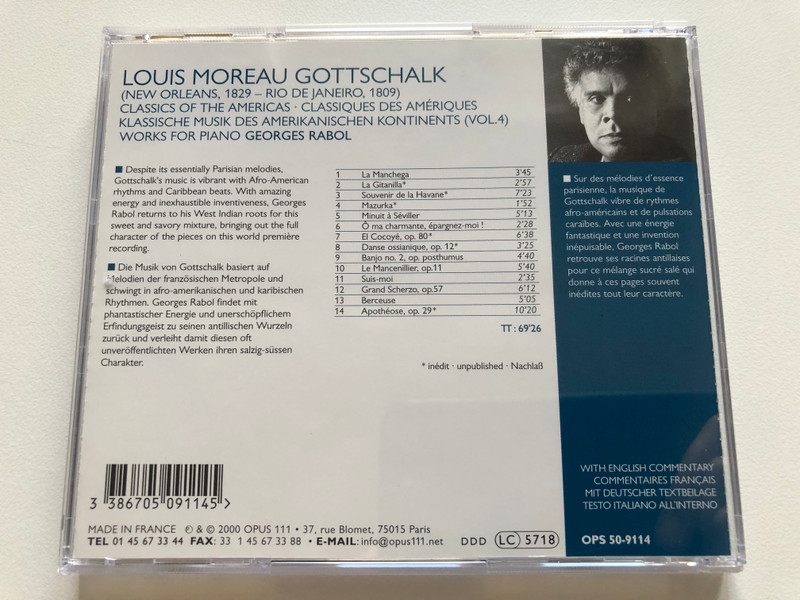 Gottschalk: Piano Works - Georges Rabol / Opus 111 Audio CD 2000 / OPS 50-9114