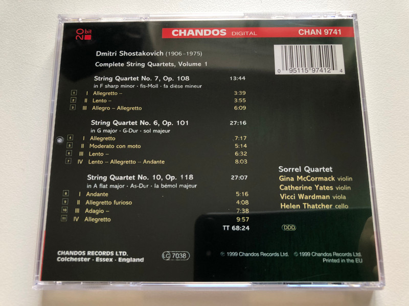 Shostakovich: Complete String Quartets Vol.1 – Sorrel Quartet / Chandos Audio CD 1999 / CHAN 9741