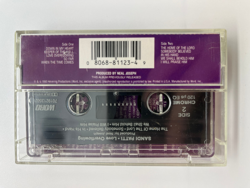 Sandi Patti: Love Overflowing - Featuring: We Shall Behold Him, Somebody Believed, When The Time Comes, I Will Praise Him / Word Audio Cassette 1990 / 7019213502