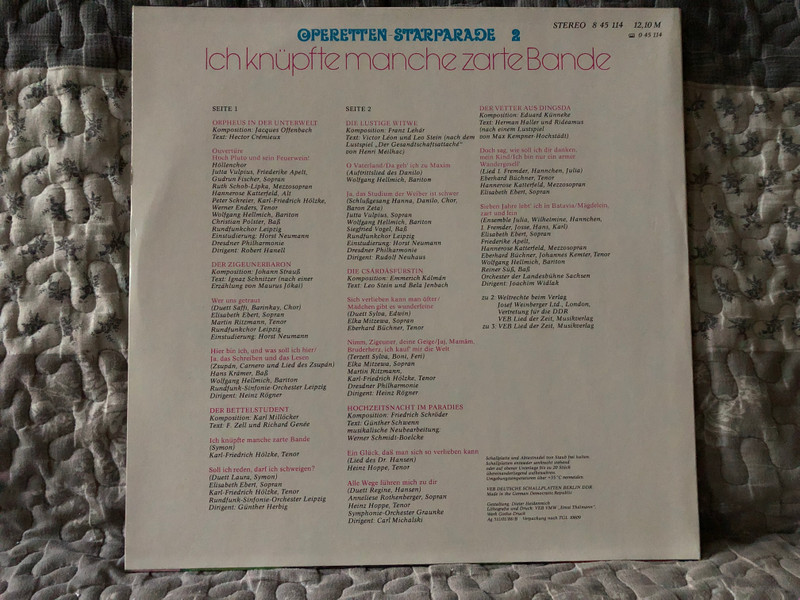 Ich Knüpfte Manche Zarte Bande - Operettenstarparade / AMIGA LP Stereo 1988 / 8 45 114