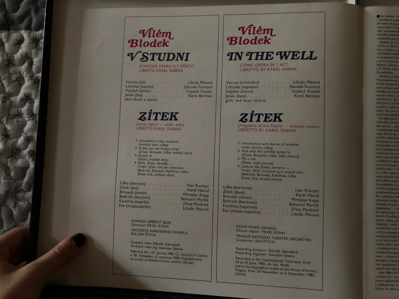 Vilém Blodek - V Studni = In The Well (Opera In 1 Act); Zítek (Fragment) - Soloists Kühn Mixed Chorus, Pavel Kühn, Prague National Theatre Orchestra, Jan Štych / Supraphon 2x LP, Box Set Stereo 1983 / 1116 3651-52 G