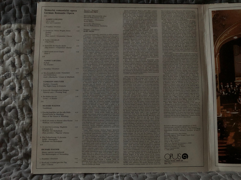 German Romantic Opera - Conradin Kreutzer, Albert Lortzing, Richard Wagner, Hermann Prey, Kurt Wöss, Slovak Philharmonic Choir, Slovak Philharmonic Orchestra / Opus 2x LP Stereo 1984 / 9116 1409 10