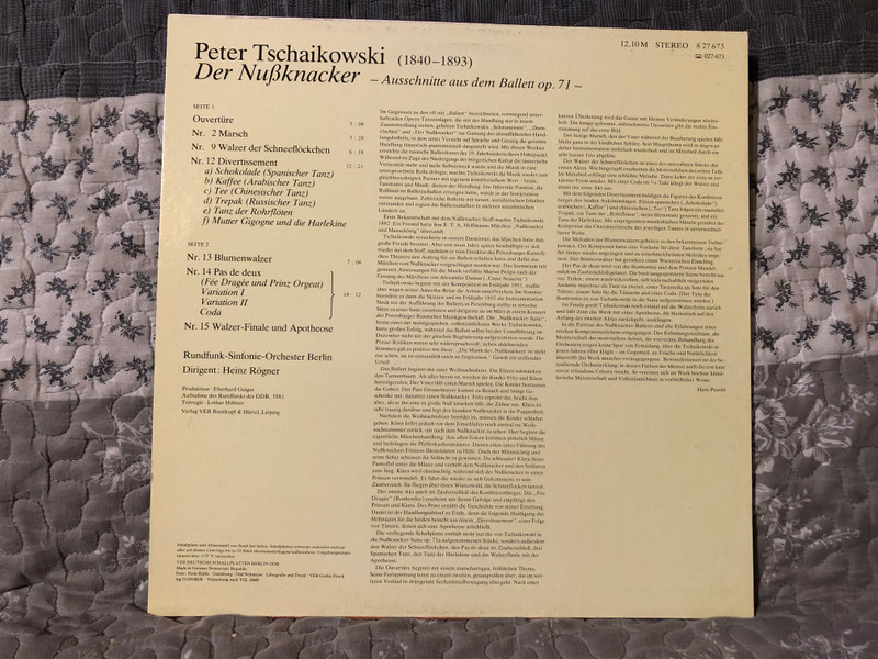 Peter Tschaikowski: Der Nußknacker, Ausschnitte - Rundfunk-Sinfonieorchester Berlin, Heinz Rögner / ETERNA LP Stereo 1986 / 8 27 673