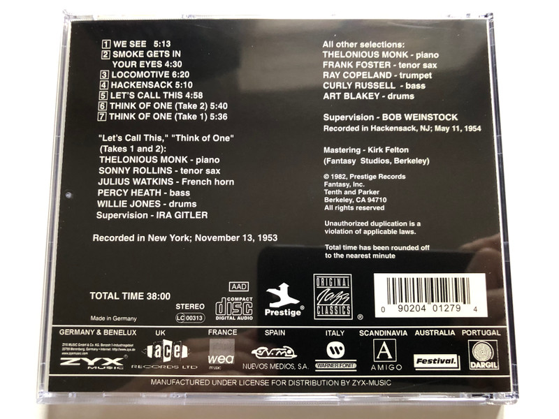 Thelonious Monk With Sonny Rollins And Frank Foster – Monk / Original Jazz Classics Audio CD / OJCCD 016-2 