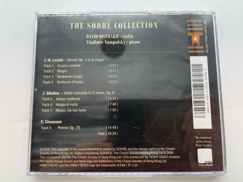 The Sodre Collection: David Oistrakh (violin), Vladimir Yampolsky (piano) - With An Introduction To The Collection By Vladimir Ashkenazy / Sony DADC Audio CD 2006 / AOS-06-1002-1-4000-SODRE 2