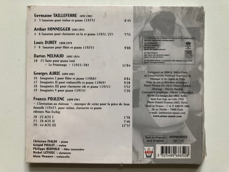 Auric, Poulenc: Le Groupe Des Six - Lethiec, Poulet, Ivaldi, Bernold, Meunier / Arion Audio CD 2006 / ARN68652