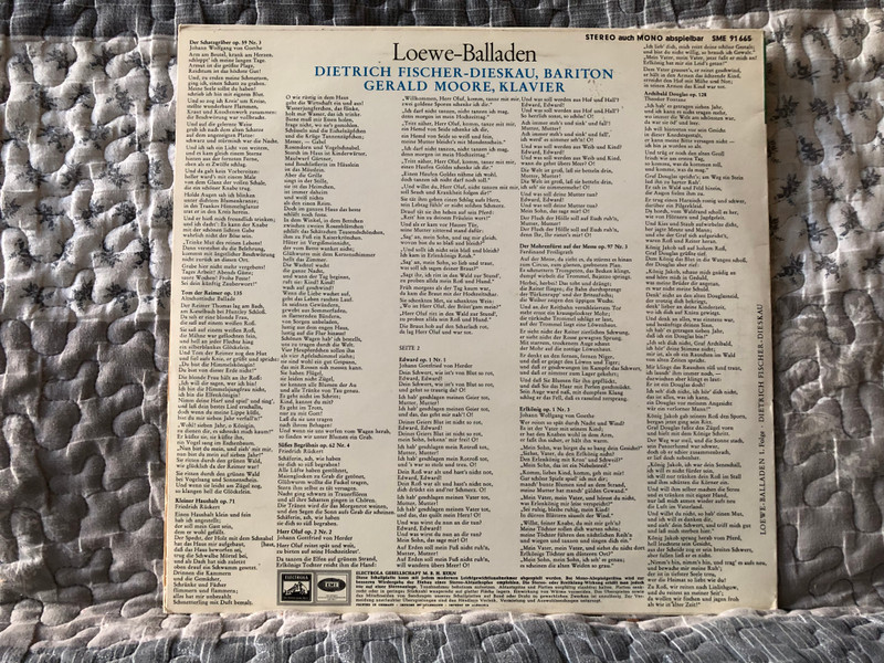 Loewe-Balladen, 1. Folge - Dietrich Fischer-Dieskau, Gerald Moore / Die Stimme Seines Herrn LP Stereo, Mono / SME 91 665