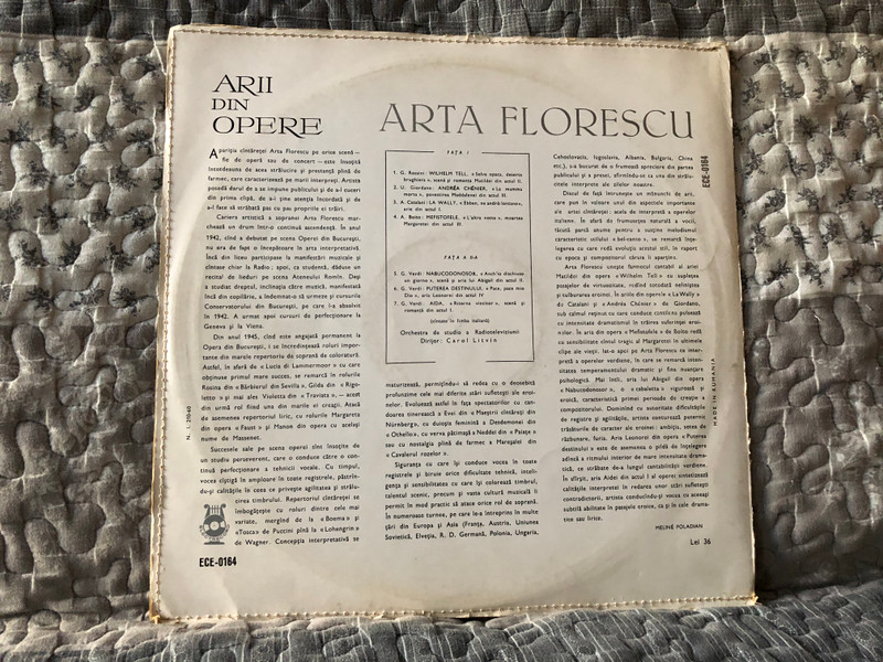 Arta Florescu – Arii Din Opere / Electrecord LP / ECE-0164