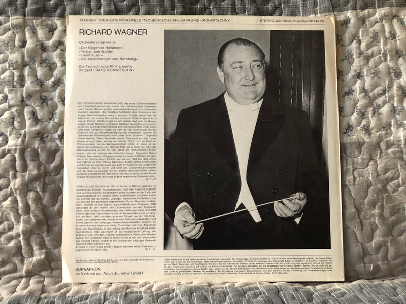 Richard Wagner - Orchestervorspiele Zu Der Fliegende Holländer; Tristan Und Isolde; Tannhäuser; Die Meistersinger Von Nürnberg - Tschechische Philharmonie, Dirigent: Franz Konwitschny / Supraphon LP Stereo, Mono / 80244 ZR