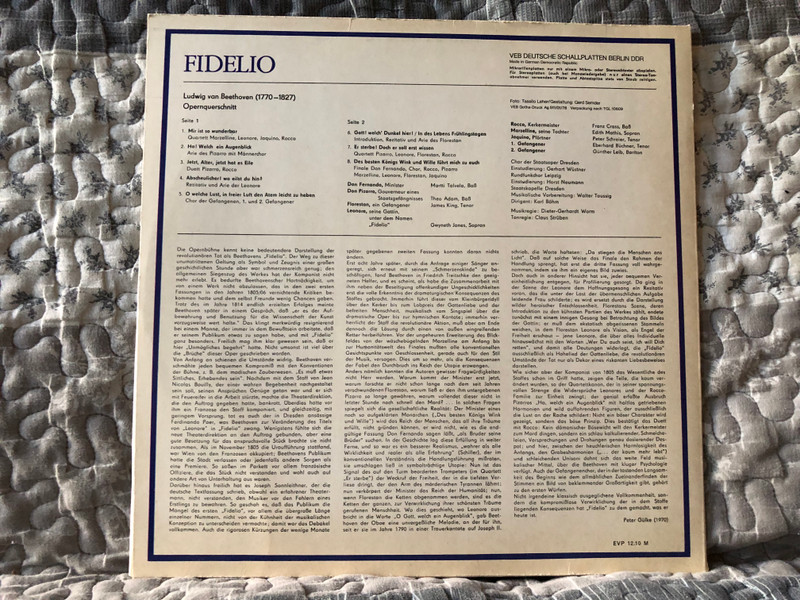 Ludwig van Beethoven: Fidelio - Günther Leib, Edith Mathis, James King, Peter Schreier, Theo Adam, Franz Crass, Martti Talvela, Chor Der Staatsoper Dresden, Rundfunkchor Leipzig, Staatskapelle Dresden, Dirigent: Karl Böhm / ETERNA LP Stereo / 8 26 058
