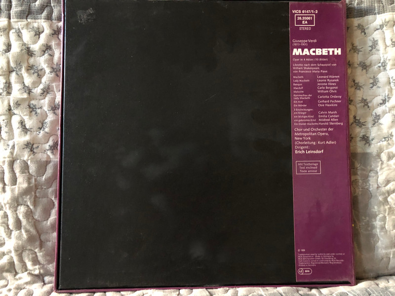 Giuseppe Verdi: Macbeth - Leonie Rysanek, Leonard Warren, Carlo Bergonzi, Chor Und Orchester Der Metropolitan Opera, New York, Erich Leinsdorf / RCA Victrola 3x LP, Box Set, Stereo / VICS-6147/1-3