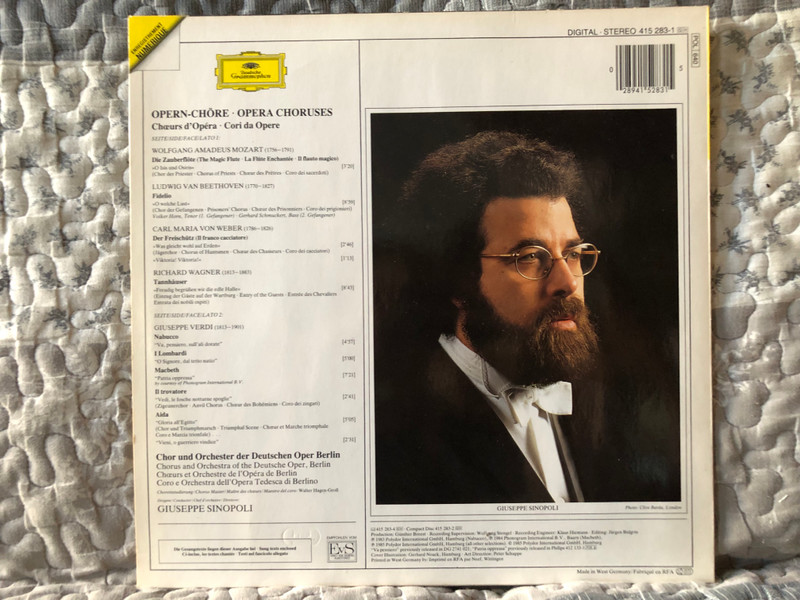 Opera Choruses - Die Zauberflöte; Der Freischütz; Fidelio; Tannhäuser; Nabucco; Macbeth; I Lombardi; Il Trovatore; Aida - Chor und Orchester Der Deutschen Oper Berlin, Giuseppe Sinopoli / Deutsche Grammophon LP Stereo 1985 / 415 283-1