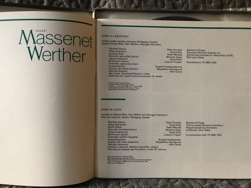 Massenet: Wether (Opera In 4 Acts) - Dvorsky, Fassbaender, Hajossyova, Helm, Mikulaš, Prague Symphony Orchestra, Libor Pešek / Supraphon 3x LP, Box Set, Stereo 1987 / 1116 4941-43 G