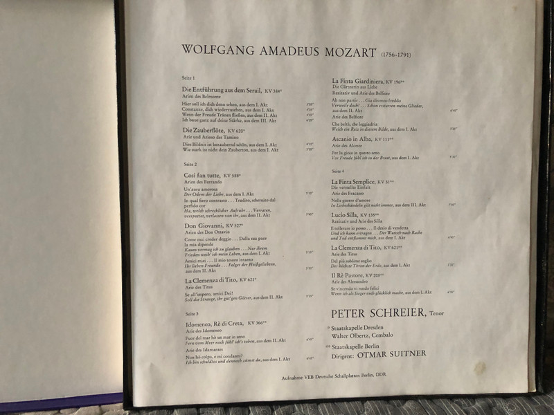 Peter Schreier Singt Mozart - Die Zauberflöte; Don Giovanni; Cosi Fan Tutte; Die Entführung Aus Dem Serail; La Clemenza Di Tito / Telefunken 2x LP, Stereo 1971 / TK 11559/1-2