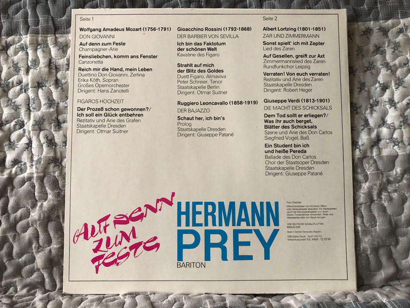 Hermann Prey: Auf Denn Zum Feste - Szenen Und Arien Aus Berühmten Opern / ETERNA LP Stereo 1974 / 8 25 650 