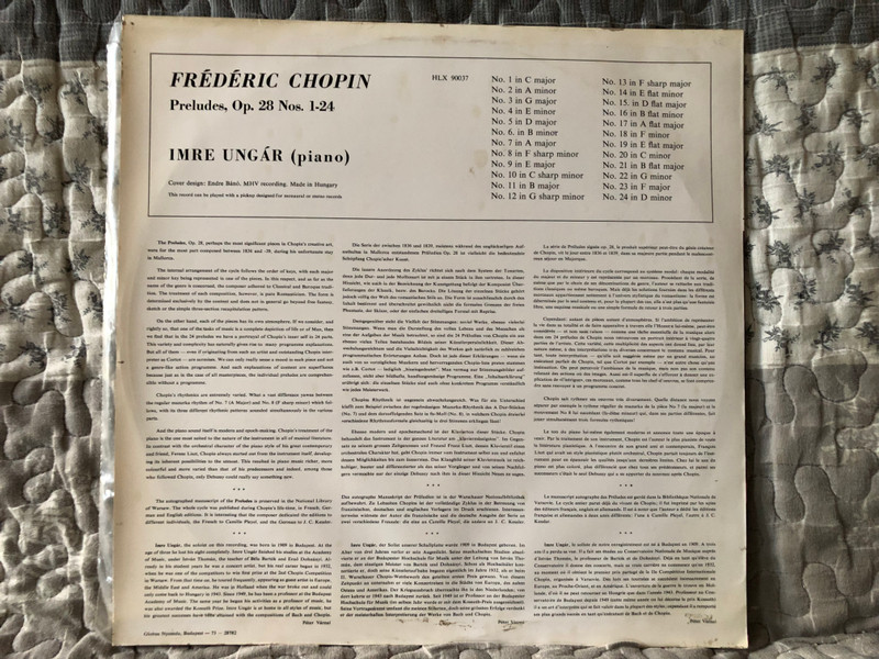 Frederic Chopin: Preludes Op. 28 - Imre Ungár (piano) / Hungaroton LP Stereo, Mono / HLX 90037