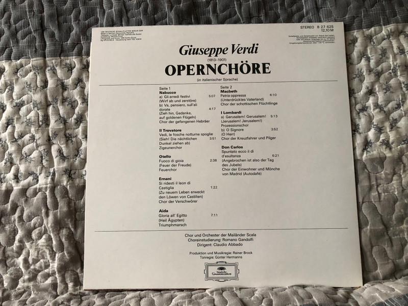 Giuseppe Verdi: Opernchöre - Chor und Orchester der Mailänder Scala, Dirigent: Claudio Abbado / ETERNA LP Stereo 1982 / 8 27 625