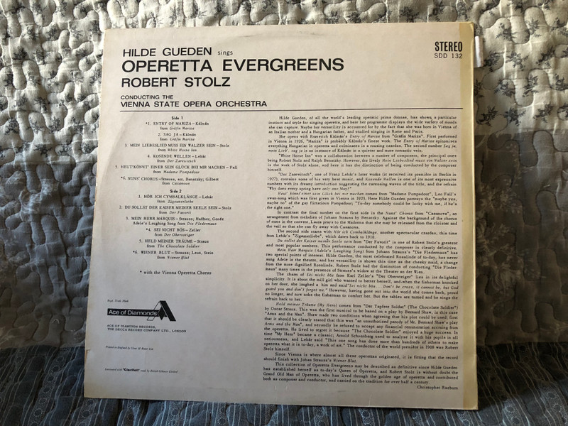 Hilde Güden, Robert Stolz, Vienna State Opera Orchestra - Operetta Evergreens / Ace Of Diamonds LP Stereo / SDD 132