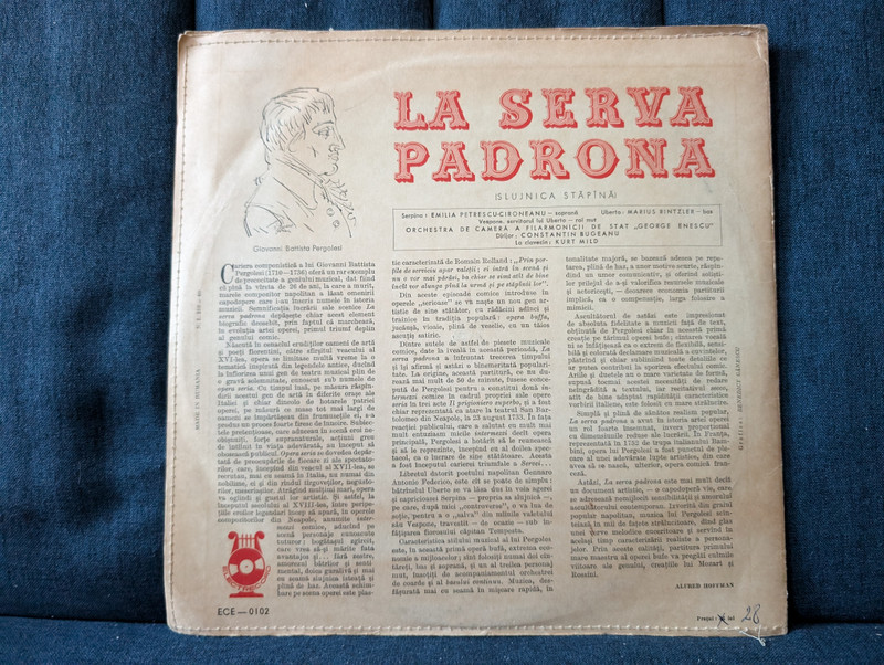 Pergolesi: La Serva Padrona - Opera intr-un act 2 (intermezzi) (Inregistrare integrala in limba italiana) / Electrecord LP / ECE 0102