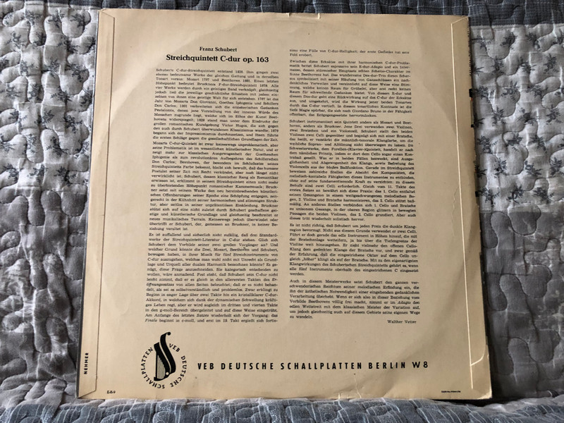 Franz Schubert: Streichquintett C-Dur Op. 163 - Amadeus-Quartett, Norbert Brainin (violine I), Siegmund Nissel (violine II), Peter Schidlof (viola), Martin Lovett (violoncello I), mit William Pleeth (violoncello II) / ETERNA LP / 8 20 029