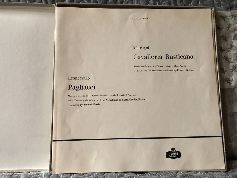 Mario del Monaco as Turiddu, Canio - Mascagni: Cavalleria Rusticana, Leoncavallo: Pagliacci / Decca 3x LP / LXT 5223-4-5