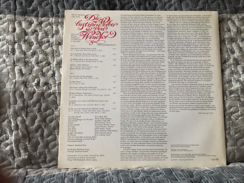 Otto Nicolai: Die Lustigen Weiber Von Windsor (Opernquerschnitt) - Kurt Moll, Bernd Weikl, Siegfried Vogel, Peter Schreier, Edith Mathis, Hanna Schwarz, Helen Donath, Chor der Deutschen Staatsoper Berlin, Staatskapelle Berlin / ETERNA LP Stereo 1978 / 8 27 092