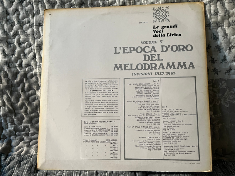 L'Epoca D'Oro Del Melodramma Incisioni 1927/1952 - Le Grandi Voci Della Lirica: Vol.5 / Lawrence Tibbett, Giovanni Martinelli, Rose Bampton, Leonard Warren, Bidu Sayao, Elisabeth Rethberg, Dorothy Kirsten / RCA Red Seal LP 1970 / LM 20121