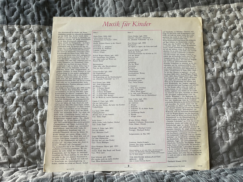 Musik Für Kinder - Eisler, Wagner-Régeny, Kochan; Dessau, Finke, Spies, Wilbrandt, Meyer, Schwaen, Kohler, Geißler / NOVA LP Stereo 1974 / 8 85 060