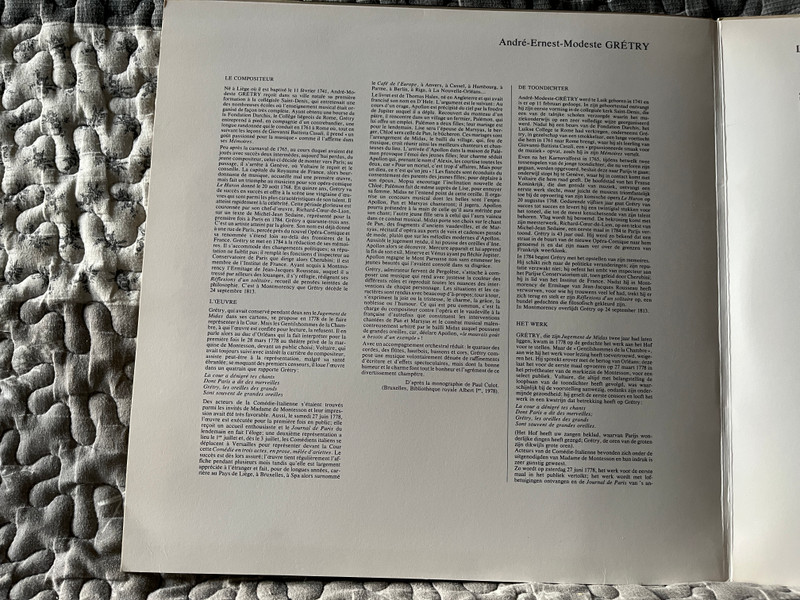 Grétry – Le Jugement De Midas / Musique En Wallonie LP / MW 33