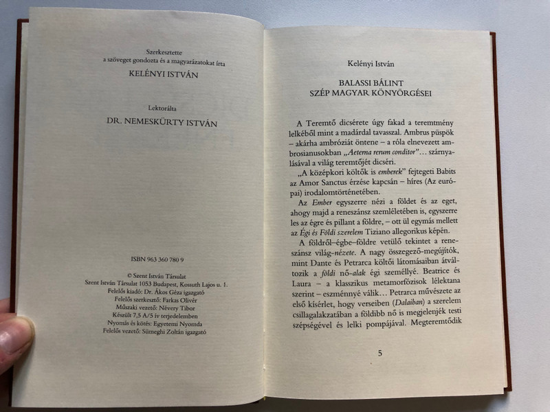 Balassi Bálint Dicsérlek Énekkel  ISTENES VERSEK  SZENT ISTVÁN TÁRSULAT  Hardcover (9633607809)