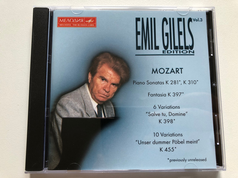 Emil Gilels Edition Vol. 3: Mozart - Piano Sonatas K 281, K 310; Fantasia K 397, 6 Variations ''Salve Tu, Domine'' K 398; 10 Variations ''Unser Dummer Pöbel Meint'' K 455 / Мелодия Audio CD 1996 Stereo / 74321 40119 2
