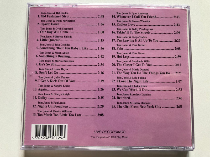 Tom Jones: Duets - with: Tina Turner, Brooke Shields, Gladys Knight, and many more... / Elap Music Audio CD 1999 / 50163372
