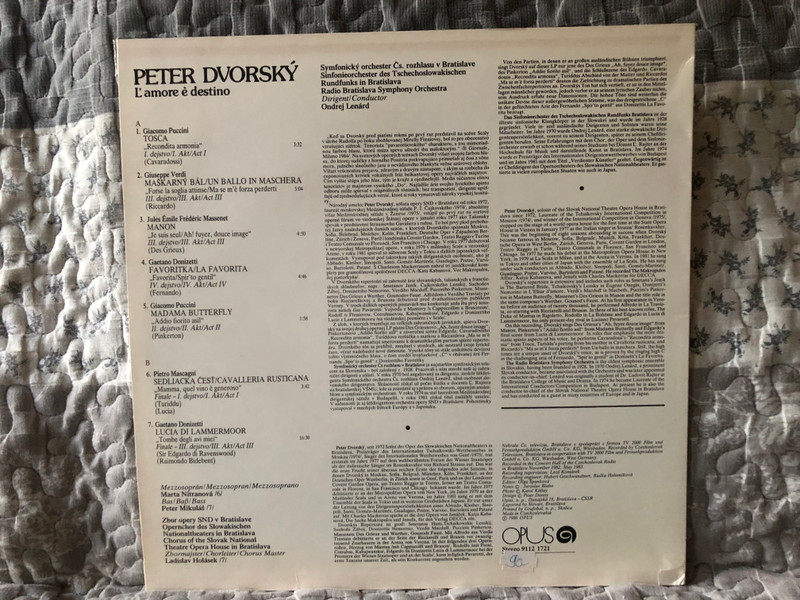 Peter Dvorský – L'amore È Destino / Opus LP Stereo 1986 / 9112 1721