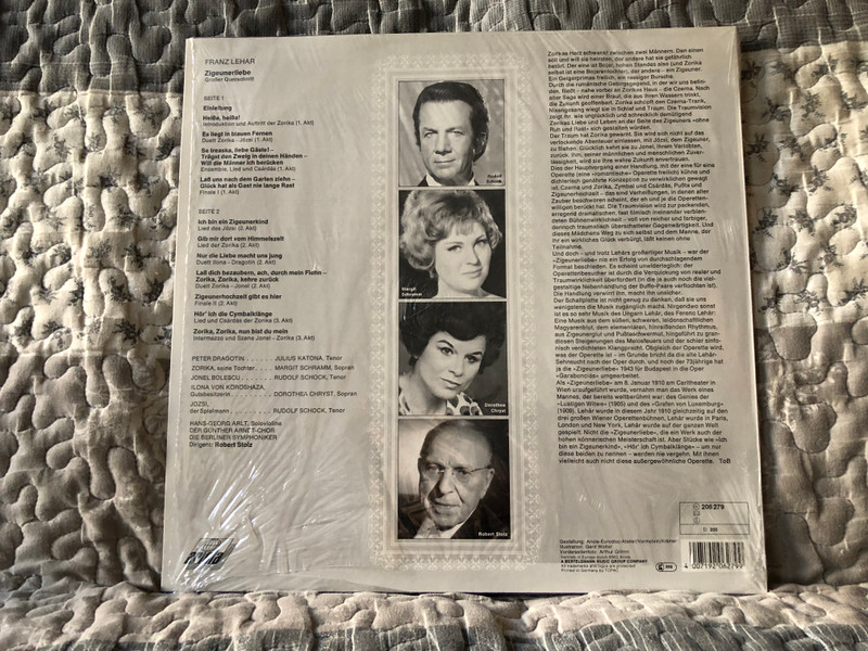 Franz Lehár: Zigeunerliebe (Großer Querschnitt) - Margit Schramm, Rudolf Schock, Dorothea Chryst, Dirigent: Robert Stolz / Zorika, Zorika; Kehre Zurück; Hör' Ich Die Cymbalklänge; Ich Bin Ein Zigunerkind / Ariola LP / 206 279