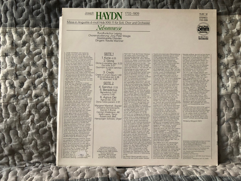 Haydn: Nelsonmesse - Staatskapelle Dresden, Neville Marriner / ETERNA LP Stereo 1987 / 725 039