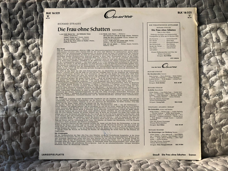Richard Strauss: Die Frau Ohne Schatten (Szenen) - Leonie Rysanek, Christl Goltz, Wiener Philharmoniker, Dirigent: Karl Böhm / Oper Der Welt / Decca LP / BLK 16 521