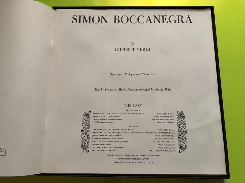 Verdi: Simon Boccanegra (Highlights) / His Master's Voice LP Mono 
