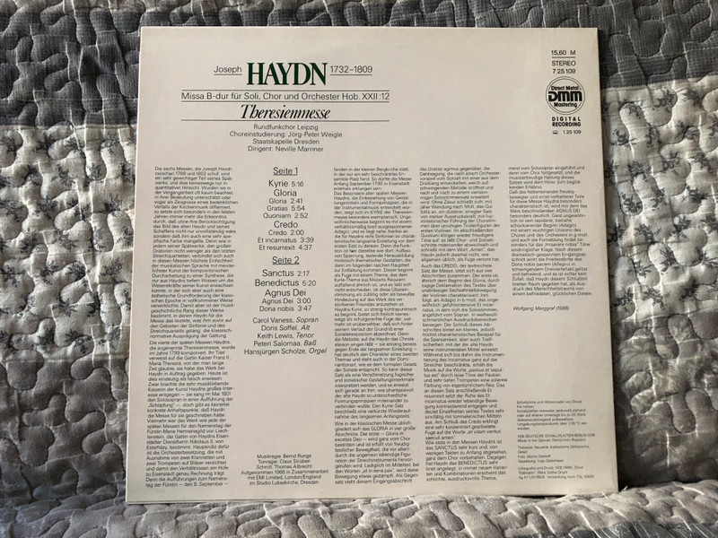 Haydn: Theresienmesse - Neville Marriner / ETERNA LP Stereo 1988 / 7 29 109