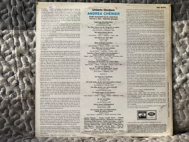 Umberto Giordano: Andrea Chenier (Grosser Querschnitt) - Antonietta Stella, Franco Corelli, Mario Sereni, Chor und Orchester der Rom, Dirigent: Gabriele Santini / Electrola LP Stereo / SME 80926