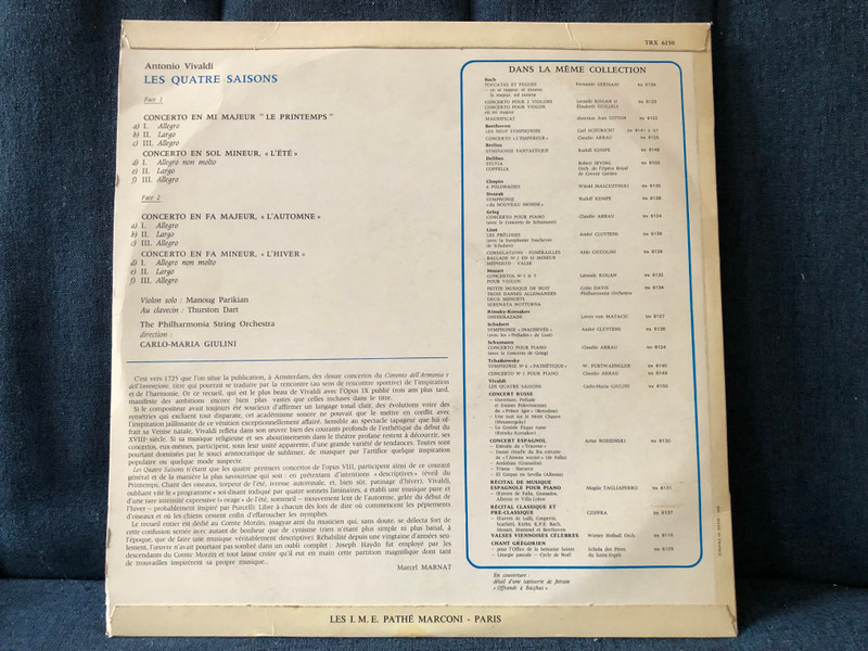 Antonio Vivaldi: Les Quatre Saisons - The Philharmonia String Orchestra, Direction: Carlo Maria Giulini / Trianon LP / 6150 TRX