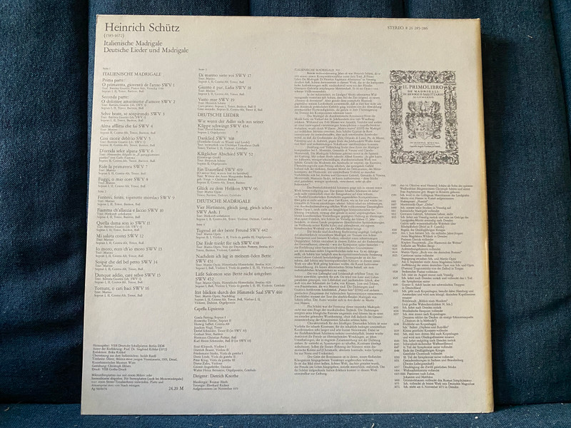 Schütz - Italienische Madrigale. Deutsche Lieder Und Madrigale / ETERNA 2x LP, Stereo 1974 / 8 26 285-286