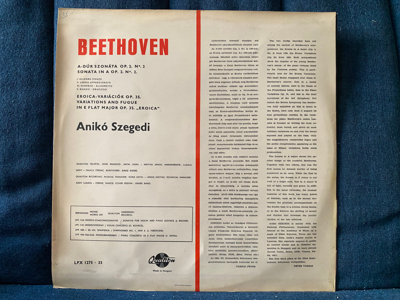 Anikó Szegedi - Beethoven - Sonata No. 2 in A Op. 2 No. 2; Variations & Fugue in E♭ Op. 35 "Eroica" / Qualiton LP / LPX 1275