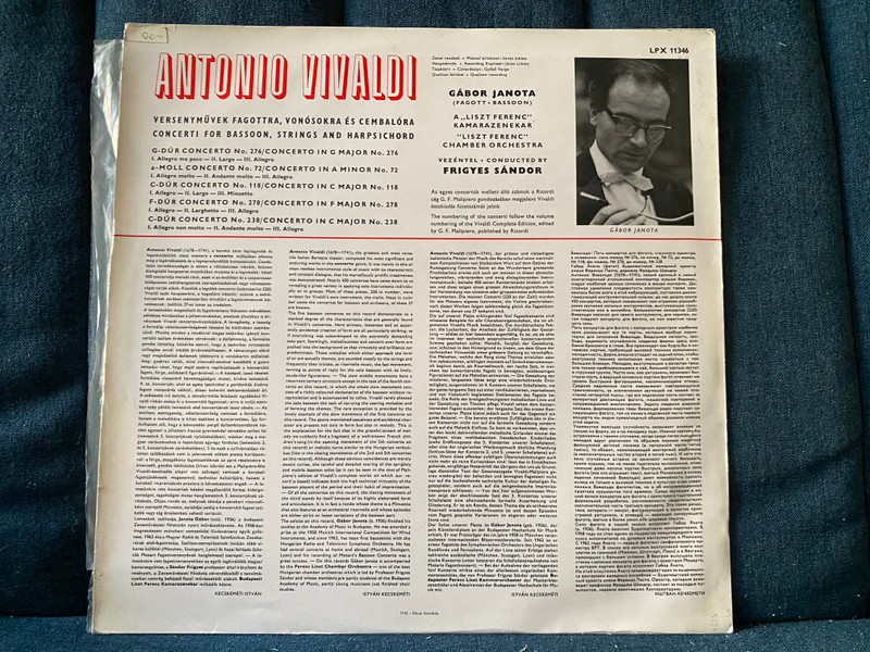 Vivaldi: Five Concerti for Bassoon, Strings and Harpsichord - Gábor Janota (bassonon), Ferenc Liszt Chamber Orchestra Conducted By Frigyes Sándor / Qualiton LP Stereo / LPX 11346