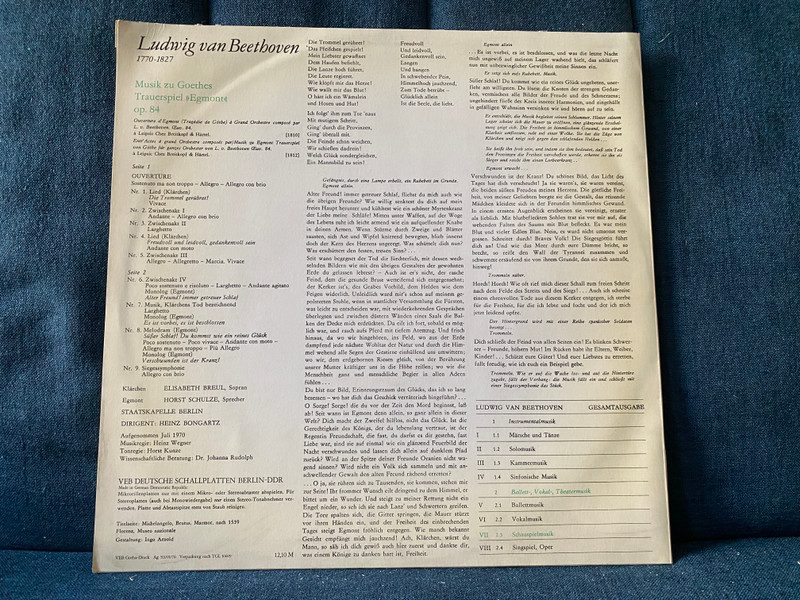 Ludwig van Beethoven Gesamtausgabe - Musik Zu Goethes Trauerspiel Egmont Op. 84 - Elisabeth Breul, Horst Schulze, Staatskapelle Berlin, Dirigent: Heinz Bongartz / ETERNA LP Stereo 1976 / 8 25 700